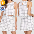 Keyhole Back Grid Crop Top And Zip Up Skirt Set Manufacture Wholesale Fashion Women Apparel (TA4014SS)